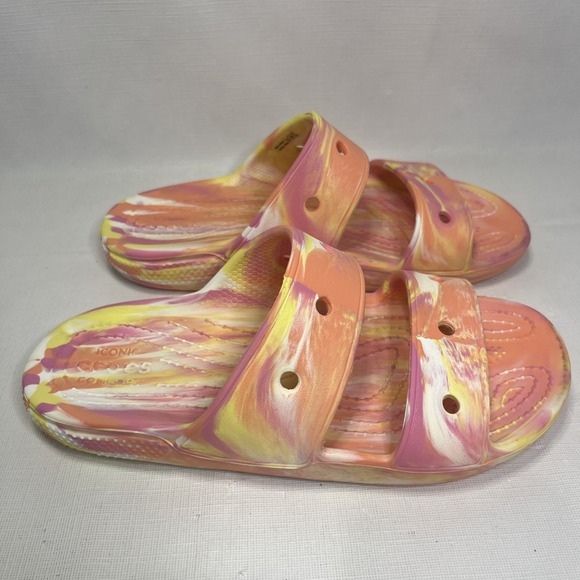 Crocs Iconic Comfort Pink Tie Dye Sandals Size M4/W6 Two Strap Slip-On Slides - Picture 2 of 6
